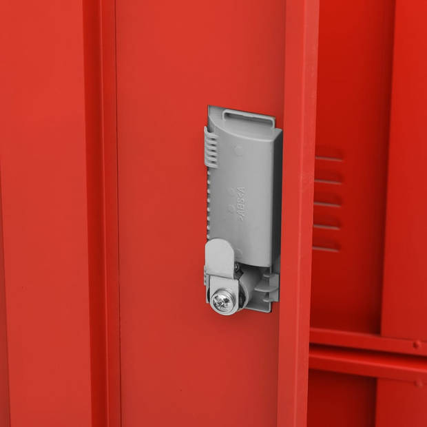 The Living Store Lockerkast - Opbergkast - 90 x 45 x 92.5 cm - 6 lockers - lichtgrijs/rood - staal