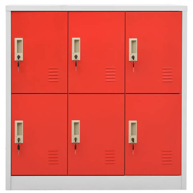 The Living Store Lockerkast - Opbergkast - 90 x 45 x 92.5 cm - 6 lockers - lichtgrijs/rood - staal