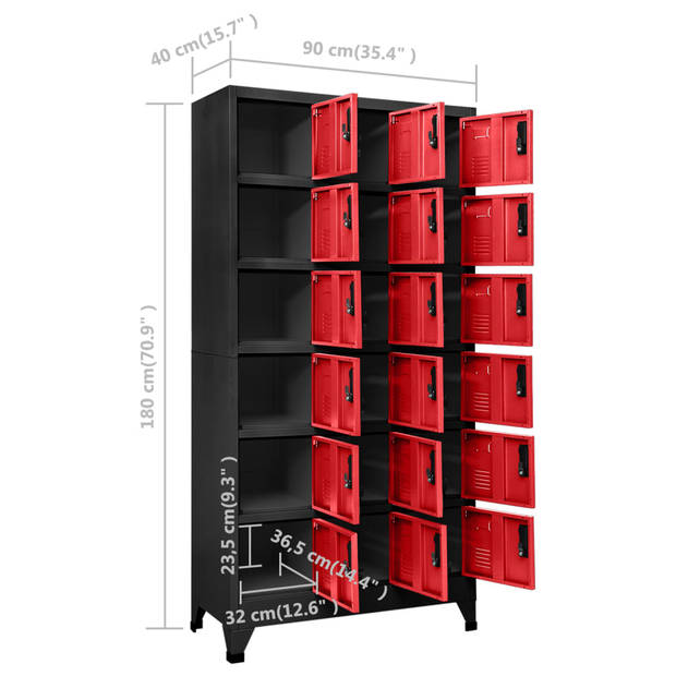 The Living Store Lockerkast - Modern - Opbergkast - 90x40x180 cm - Staal