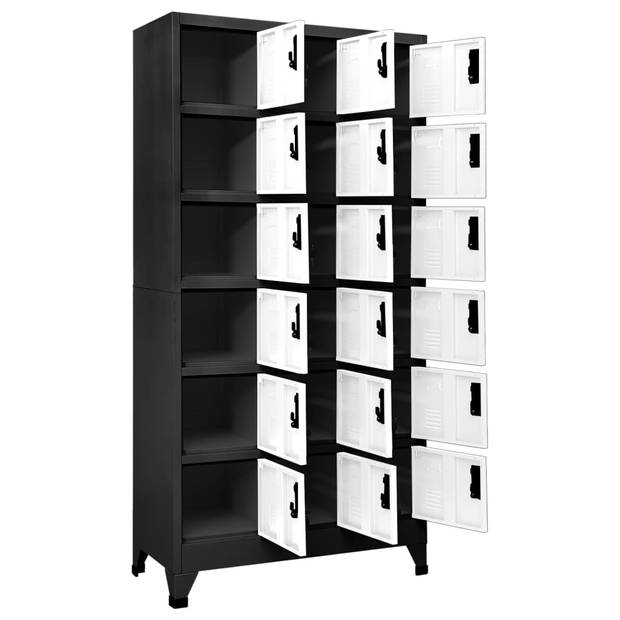 The Living Store Lockerkast - Antraciet/Wit - 90 x 40 x 180 cm - Staal