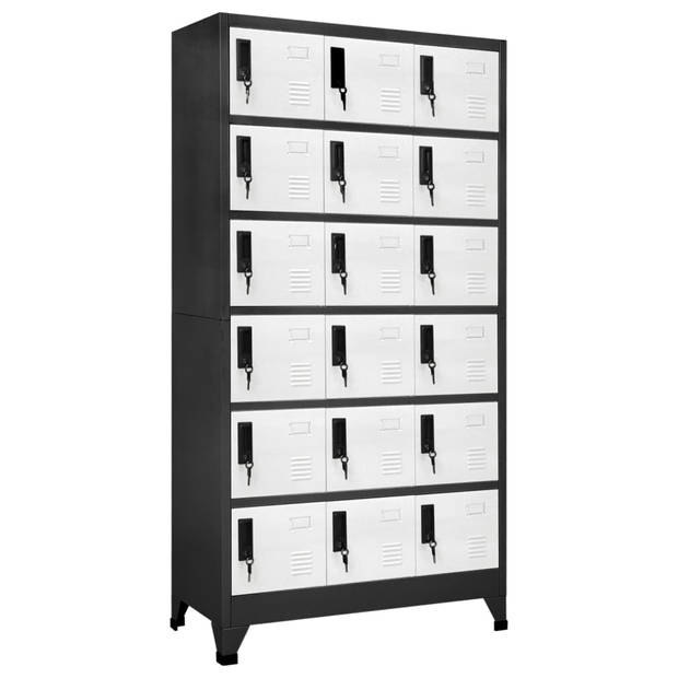 The Living Store Lockerkast - Antraciet/Wit - 90 x 40 x 180 cm - Staal