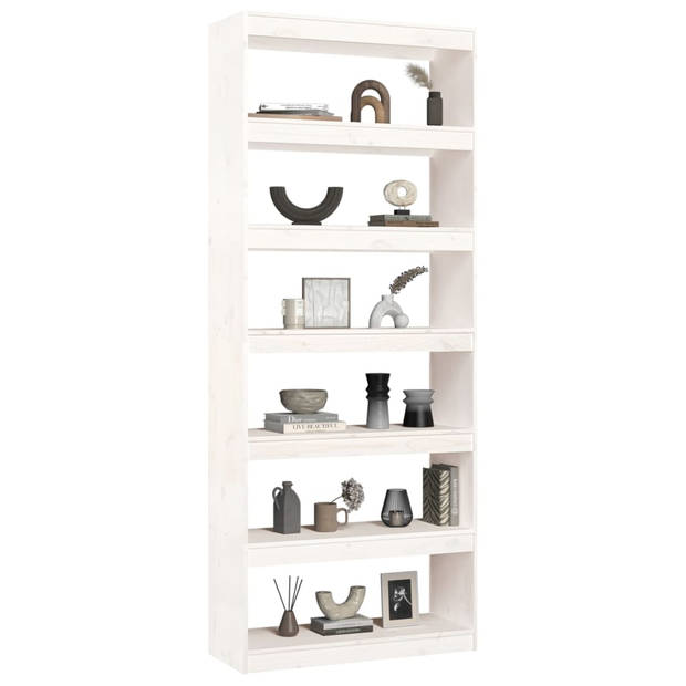 The Living Store Boekenkast Massief Grenenhout - 80 x 30 x 199.5 cm - Wit