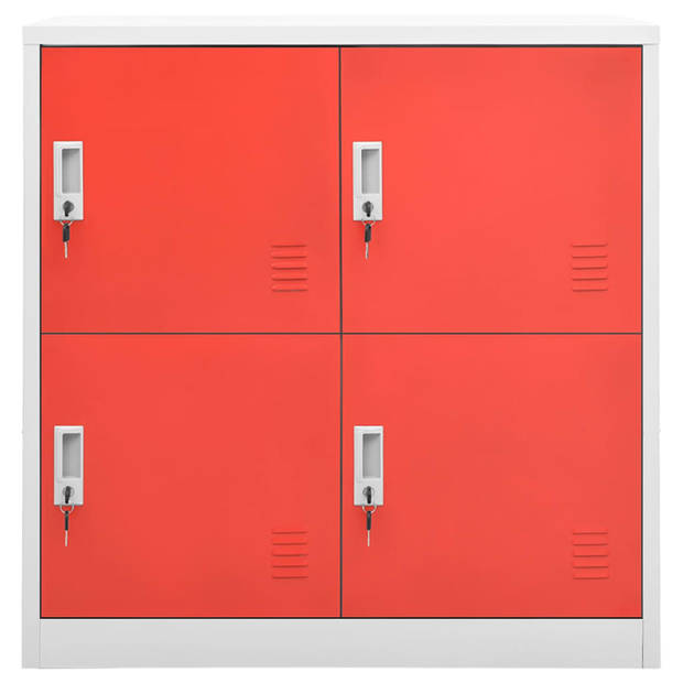 The Living Store Lockerkast - 90 x 45 x 92.5 cm - Staal - Met 4 lockers - Lichtgrijs en rood