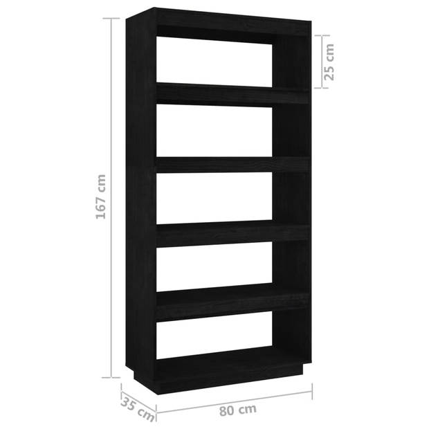 vidaXL Boekenkast/kamerscherm 80x35x167 cm massief grenenhout zwart