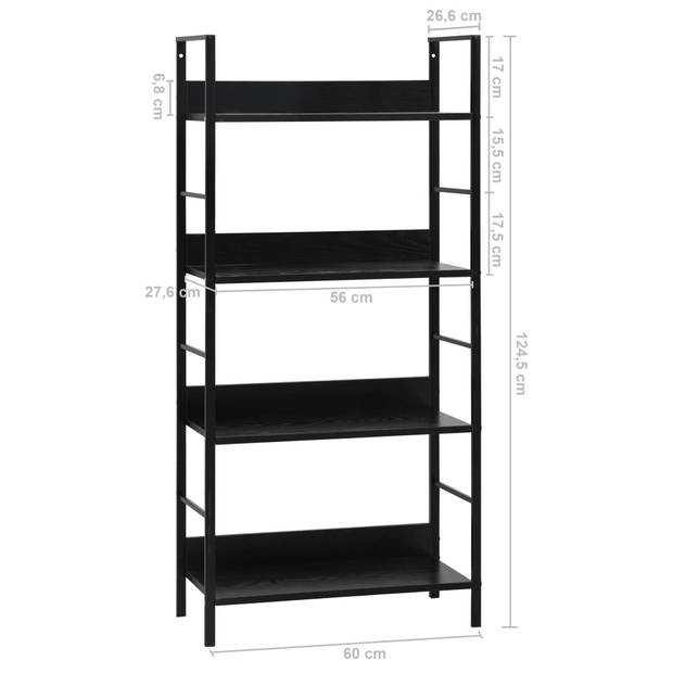 The Living Store Boekenkast 4-laags - 60x27.6x124.5 cm - Zwart