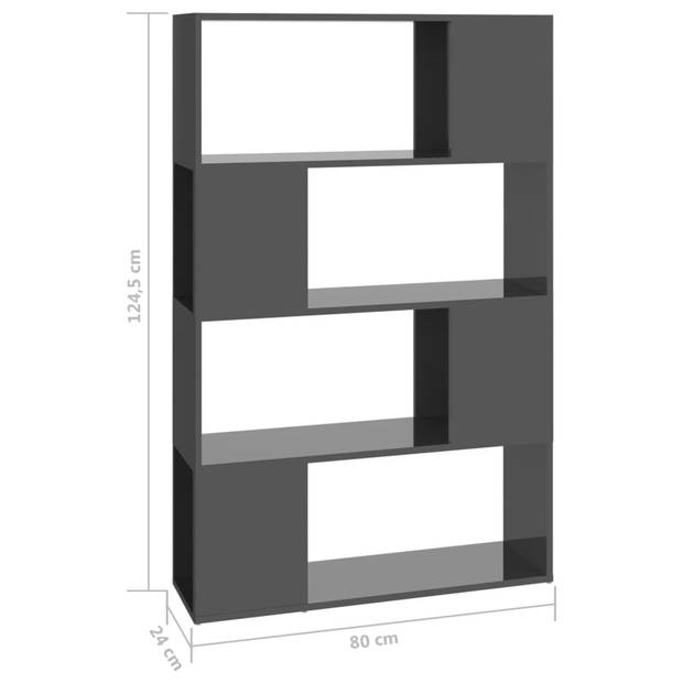 The Living Store Kamerverdeler - Boekenkast - 80x24x124.5 cm - Hoogglans Grijs