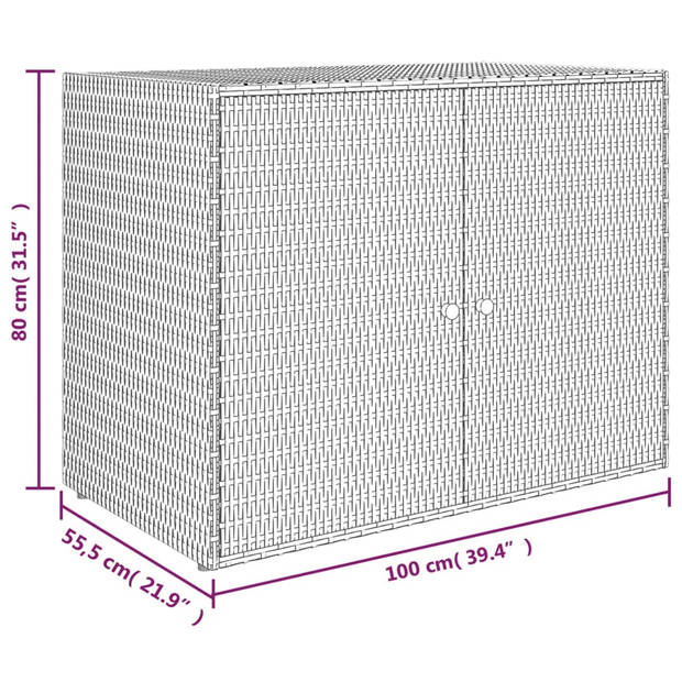 The Living Store Tuinkast Rattan - Grijze Opbergkist - 100x55.5x80 cm - Waterbestendig en Duurzaam