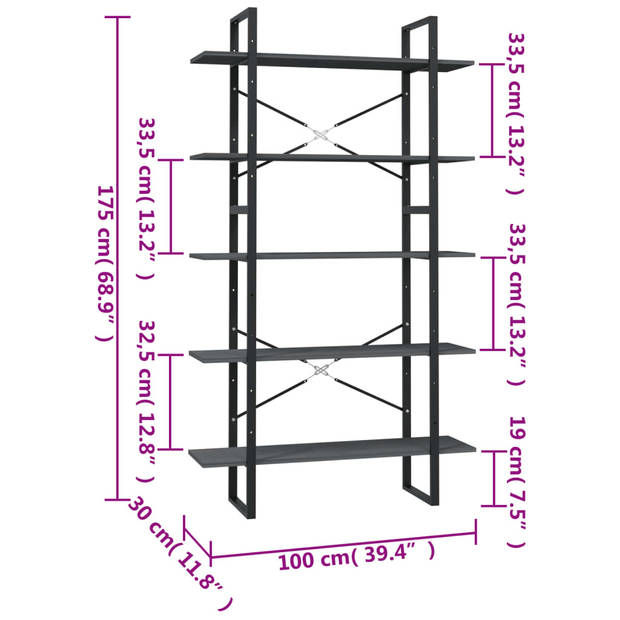 vidaXL Boekenkast met 5 schappen 100x30x175 cm massief grenenhout