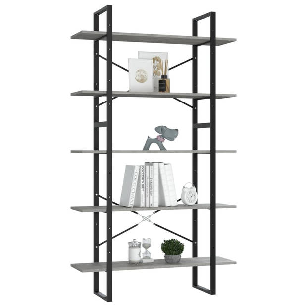 The Living Store Boekenkast met 5 schappen 100x30x175 cm bewerkt hout betongrijs - Kast