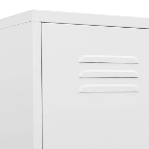 The Living Store Lockerkast Staal - 35 x 46 x 180 cm - Wit met 4 schappen en slot