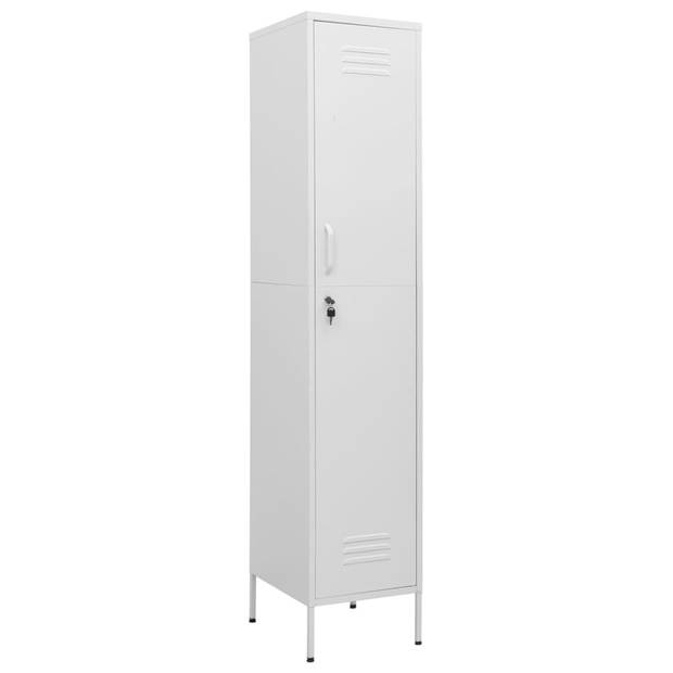 The Living Store Lockerkast Staal - 35 x 46 x 180 cm - Wit met 4 schappen en slot