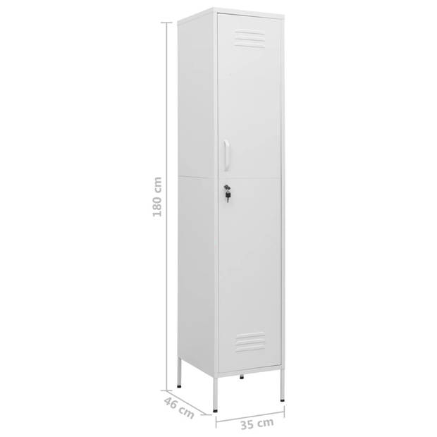 The Living Store Lockerkast Staal - 35 x 46 x 180 cm - Wit met 4 schappen en slot