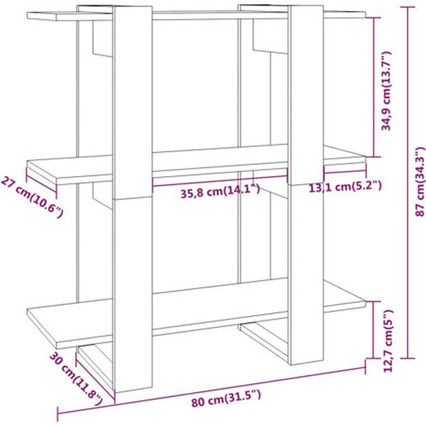 The Living Store Boekenkast - Hoogglans wit - 80 x 30 x 87 cm - Bewerkt hout