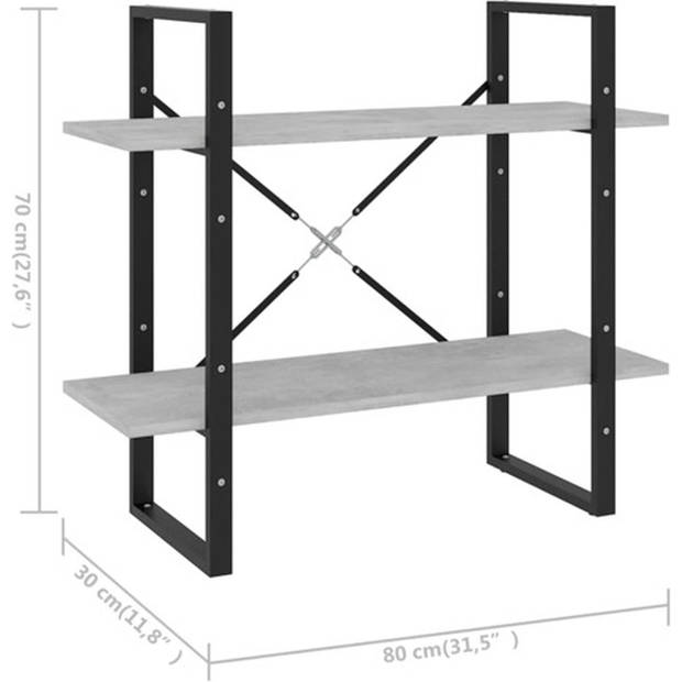 The Living Store Boekenkast Industrieel - 80 x 30 x 70 cm - Betongrijs