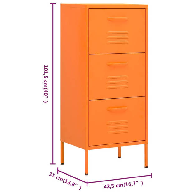 The Living Store Opbergkast Bijzetkast - 42.5 x 35 x 101.5 cm - Oranje Staal - 3-sectie kogelladegeleiders