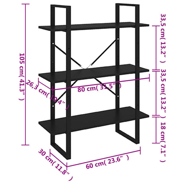 vidaXL Boekenkast 80x30x105 cm bewerkt hout zwart