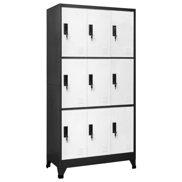 The Living Store Lockerkast - Steel - 90 x 45 x 180 cm - Antraciet/Wit