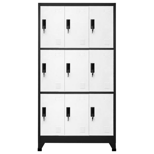 The Living Store Lockerkast - Steel - 90 x 45 x 180 cm - Antraciet/Wit