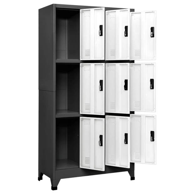 The Living Store Lockerkast - Steel - 90 x 45 x 180 cm - Antraciet/Wit