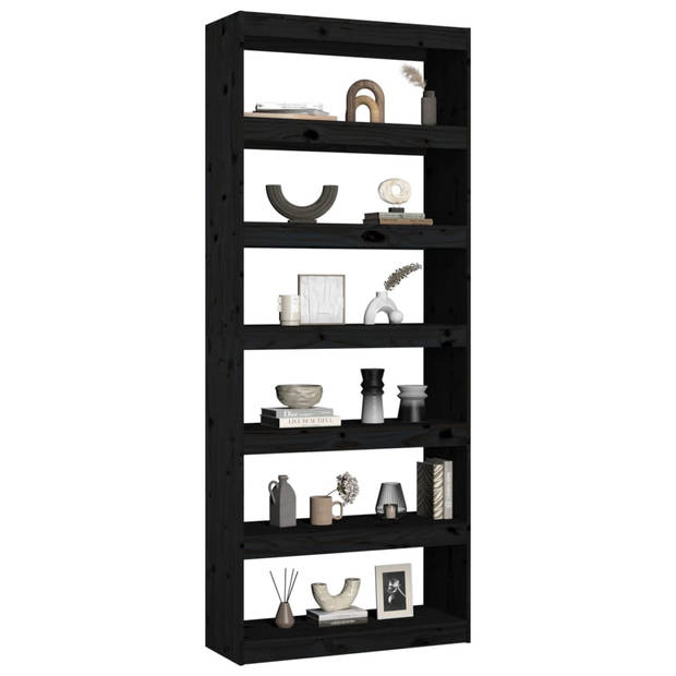 The Living Store Boekenkast - Massief grenenhout - 80 x 30 x 199.5 cm - Zwart