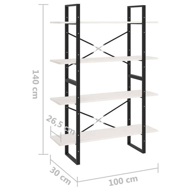 The Living Store Boekenkast - Grenenhout - 100 x 30 x 140 cm - Wit