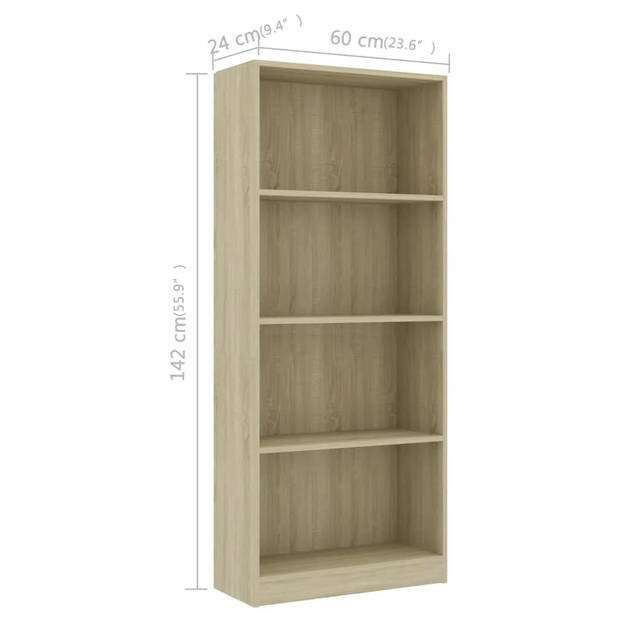The Living Store Boekenkast - Sonoma eiken - 60 x 24 x 142 cm - Stabiel en duurzaam - 4 open schappen