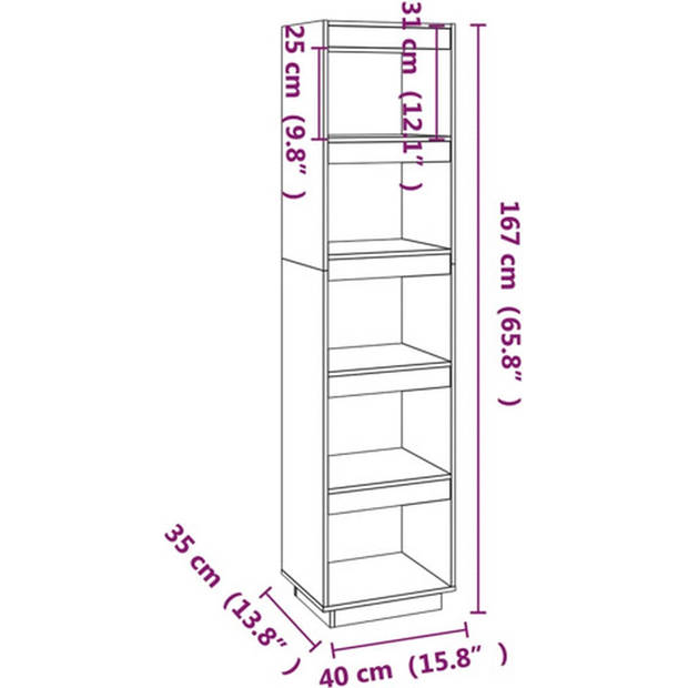 The Living Store Boekenkast Grenenhout - 40x35x167 cm - Honingbruin