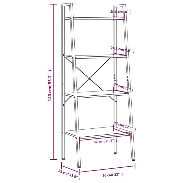 The Living Store Opbergrek 4 schappen - 56 x 35 x 140 cm - Sterke stalen constructie