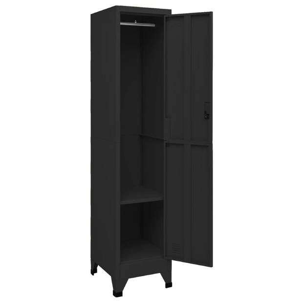 The Living Store Lockerkast Lockerkast - 38x45x180 cm - Zwart staal