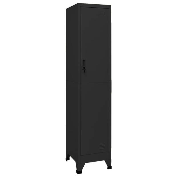 The Living Store Lockerkast Lockerkast - 38x45x180 cm - Zwart staal