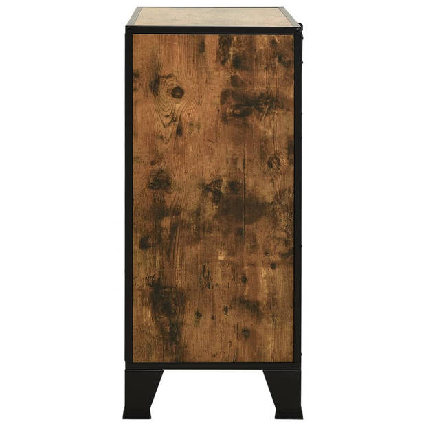 The Living Store Opbergkast - 72 x 36 x 82 cm - Rustiek Bruin Metalen en MDF Kast met 3 Gaasdeuren