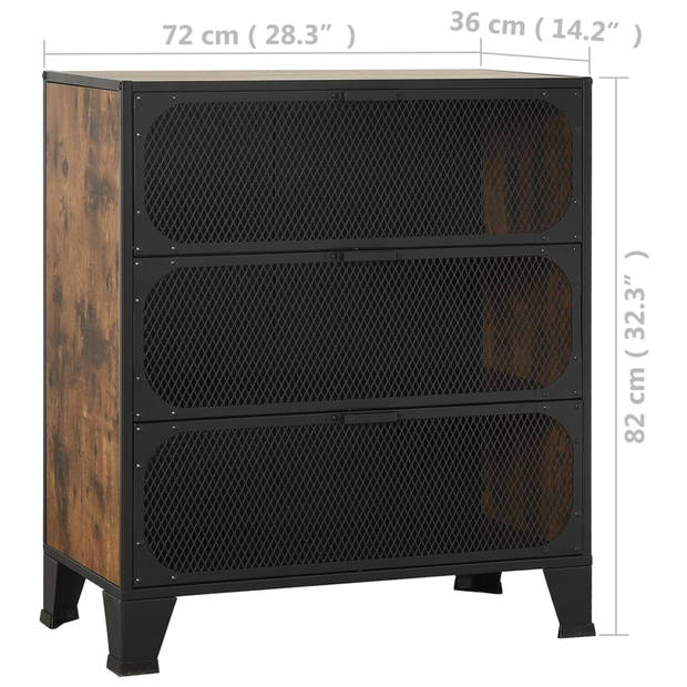 The Living Store Opbergkast - 72 x 36 x 82 cm - Rustiek Bruin Metalen en MDF Kast met 3 Gaasdeuren