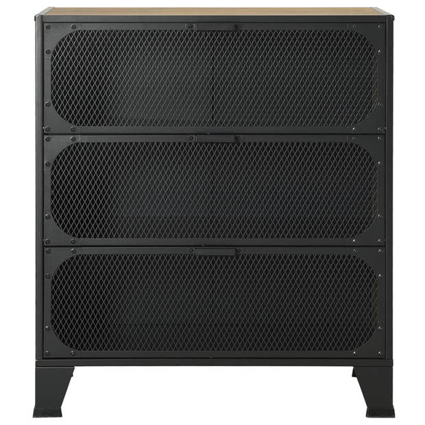 The Living Store Opbergkast - 72 x 36 x 82 cm - Rustiek Bruin Metalen en MDF Kast met 3 Gaasdeuren