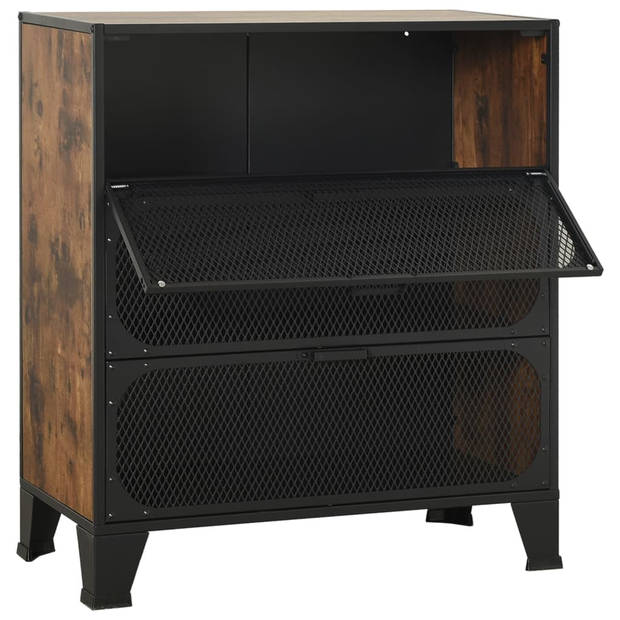 The Living Store Opbergkast - 72 x 36 x 82 cm - Rustiek Bruin Metalen en MDF Kast met 3 Gaasdeuren