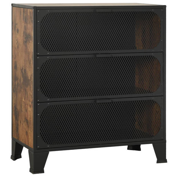 The Living Store Opbergkast - 72 x 36 x 82 cm - Rustiek Bruin Metalen en MDF Kast met 3 Gaasdeuren