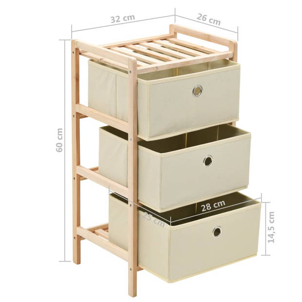 The Living Store Opslagmeubel - Cederhout - 3 Manden - 32x26x60cm - Beige - Draagvermogen 2kg - 2 rekken