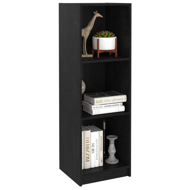 The Living Store Boekenkast Grenenhout Zwart 36x33x110cm - 3 Vakken