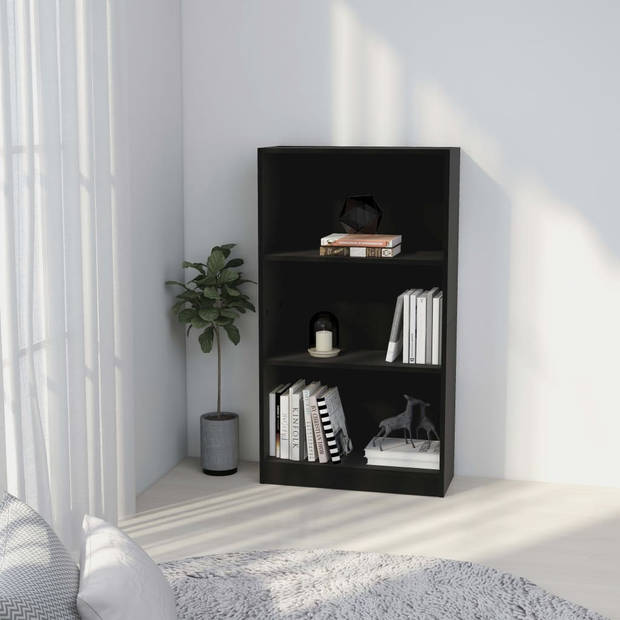 The Living Store Boekenkast met 3 schappen 60x24x109 cm bewerkt hout zwart - Kast