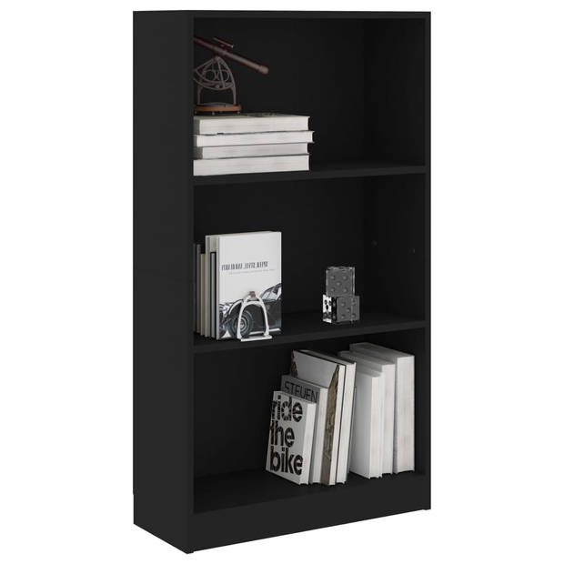 vidaXL Boekenkast met 3 schappen 60x24x109 cm bewerkt hout zwart