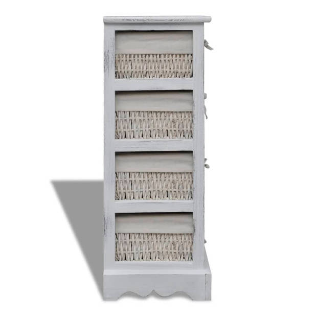 The Living Store Houten Kastje - Wit - 25x28x74cm - Incl - 4 Manden - Duurzaam Paulowniahout - The Living Store