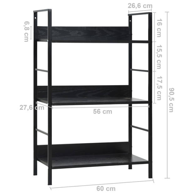 The Living Store 3-laagse boekenkast - 60 x 27.6 x 90.5 cm - zwart