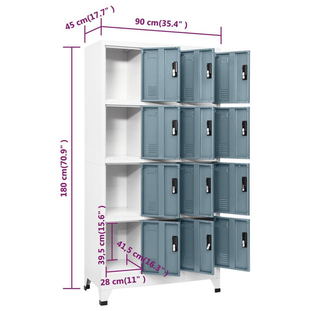 The Living Store Lockerkast Opbergkast - 90x45x180 cm - Staal - Licht- en donkergrijs