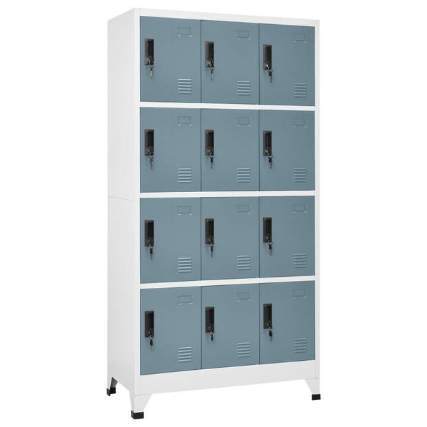 The Living Store Lockerkast Opbergkast - 90x45x180 cm - Staal - Licht- en donkergrijs