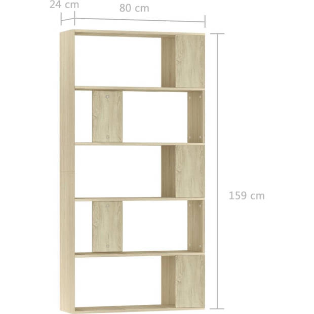 The Living Store Boekenkast - Sonoma eiken - 80 x 24 x 159 cm - 5 vakken