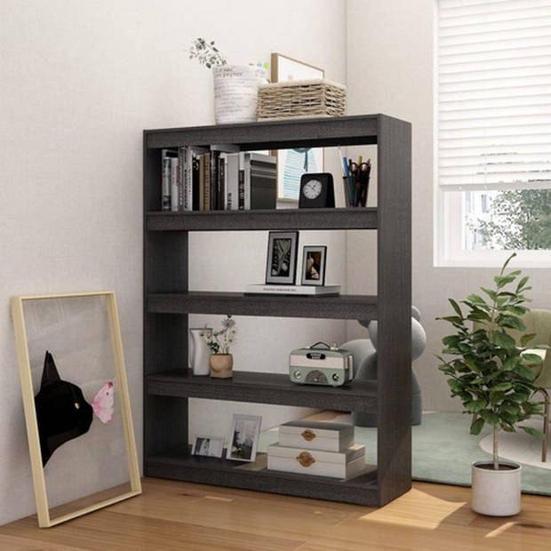 The Living Store Boekenkast - Massief Grenenhout - 100 x 30 x 135.5 cm - Grijs