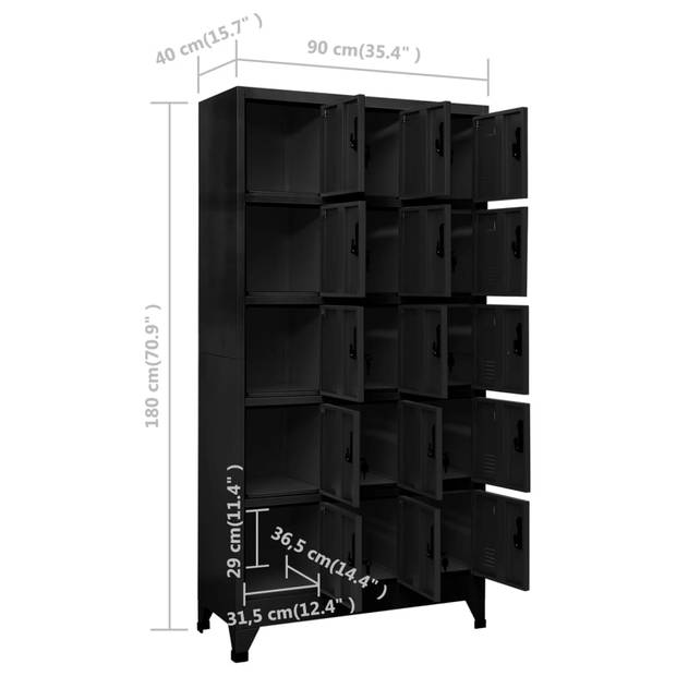 The Living Store Lockerkasten - Stalen opbergkast - 90 x 40 x 180 cm - Zwart