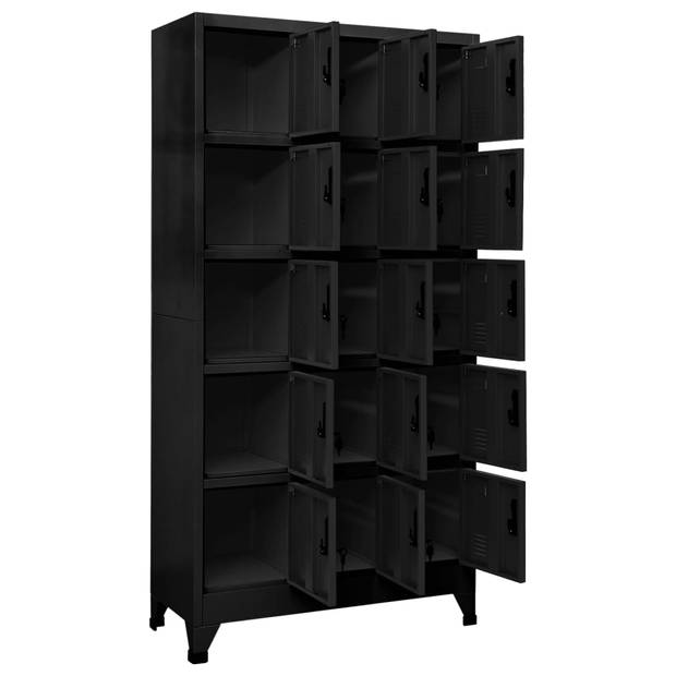 The Living Store Lockerkasten - Stalen opbergkast - 90 x 40 x 180 cm - Zwart