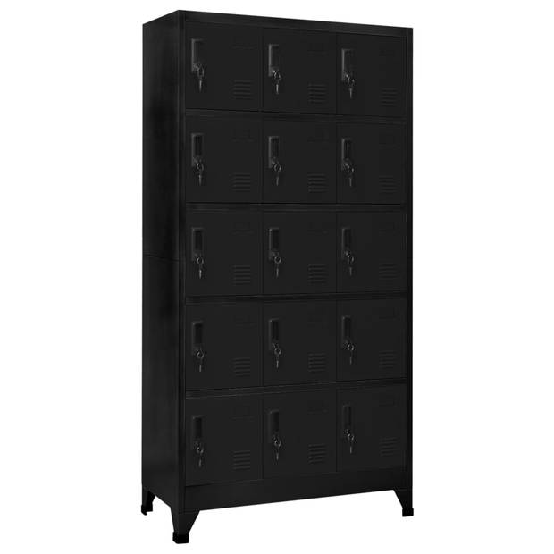 The Living Store Lockerkasten - Stalen opbergkast - 90 x 40 x 180 cm - Zwart