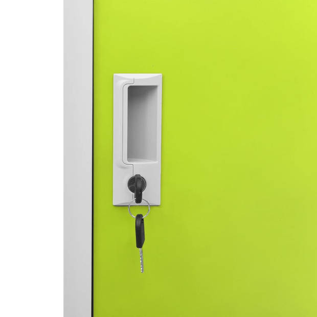 The Living Store Lockerkast Opbergkast - 90 x 45 x 92.5 cm - Staal - 4 lockers - Lichtgrijs en groen