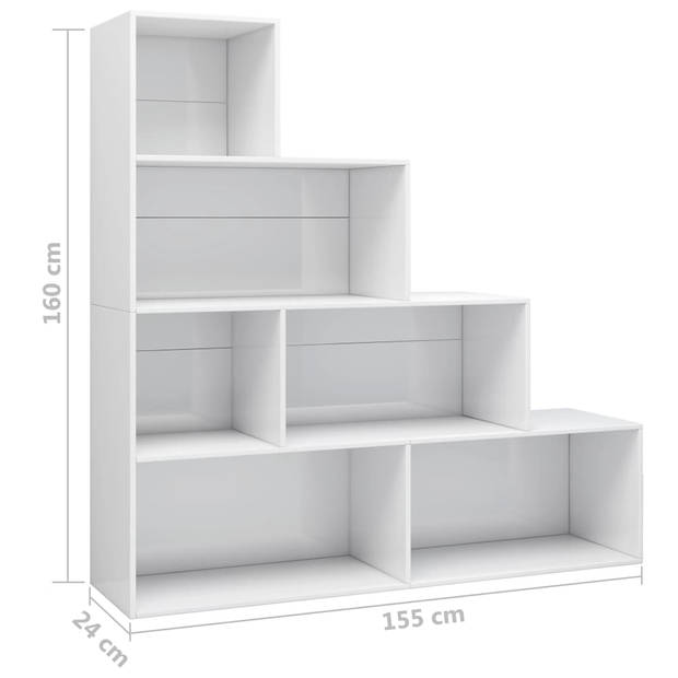 The Living Store Boekenkast Bewerkt Hout - 155x24x160cm - Hoogglans Wit